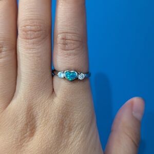 Silver Heart Ring with Green Gemstone